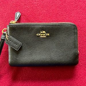 Black leather coach wristlet